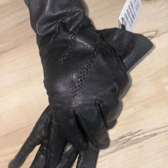 Vintage Prestige Black Genuine Leather Gloves with Stripe Detail - Picture 6 of 10